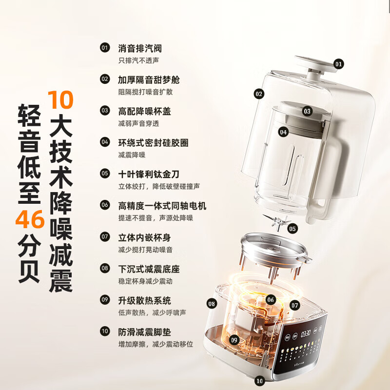 小熊(Bear)低音降噪破壁机 1.5L家用豆浆机预约多功能全自动米糊机 五谷杂粮料理机榨汁机 PBJ-F10M2
