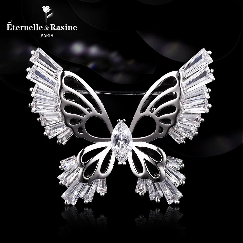超级新品 法国eternelle气质蝴蝶胸针镶氧化锆女胸花别针丝巾扣情人节