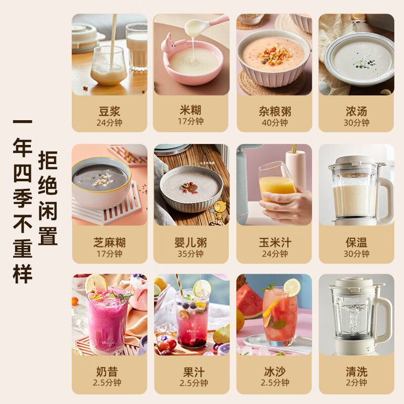 小熊(Bear) 轻音破壁机预约加热豆浆机多功能料理机1.5L升级智能款PBJ-C16Q8高清大图