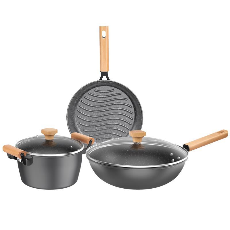 康巴赫锅具套装乐享麦饭石色三件套炒锅煎锅汤锅锅具三件套LPB-T03L高清大图