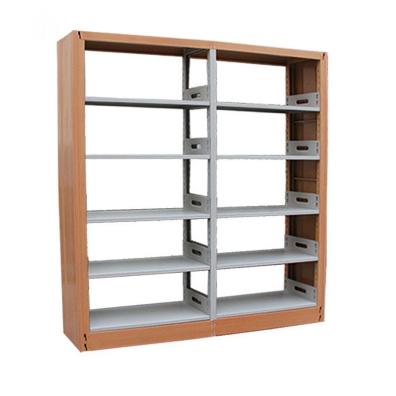 红本hbkn007钢制书架学校图书馆单双面书架阅览室双柱转印木护板书架