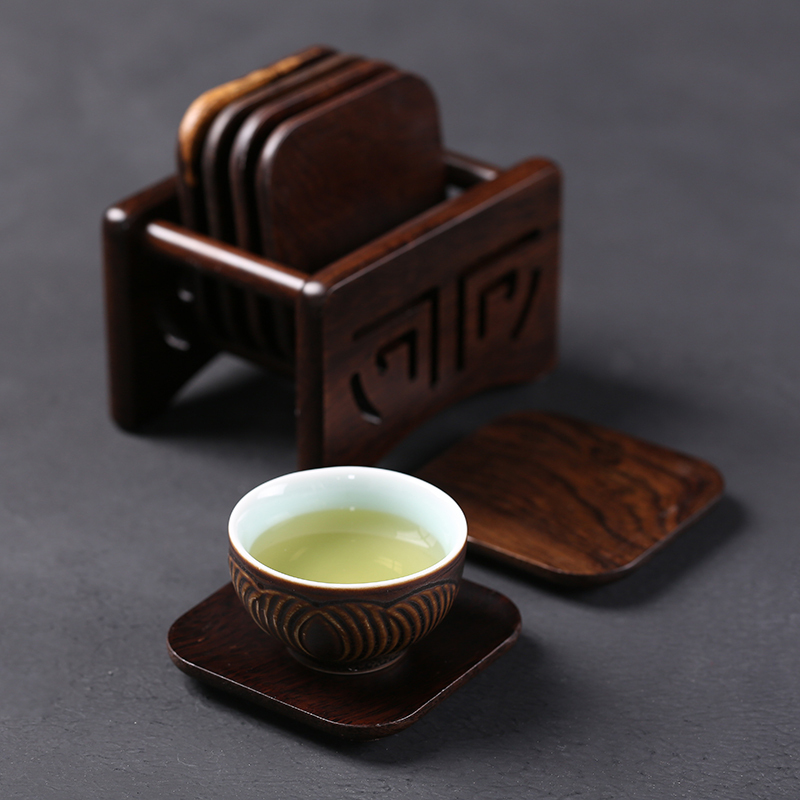 茶道茶杯架茶具配件功夫烘焙精灵晾杯架置物黑檀木收纳架沥水杯垫杯托 黑檀木杯架3横条