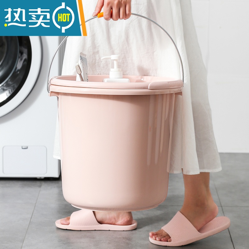敬平塑料水桶家用储水用加厚储水桶手提塑料桶圆桶学生宿舍洗衣桶洗澡 水桶小号卡其高清大图