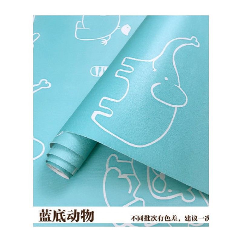 汐岩加厚10米pvc墙纸自粘卧室温馨壁纸防水大学生宿舍背景墙翻新贴纸PVC墙纸 深棕色45宽10米蓝动物仅墙纸