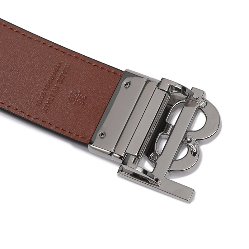 博柏利burberry男款牛皮革银色tb专属标识搭扣不可裁剪双面皮带腰带