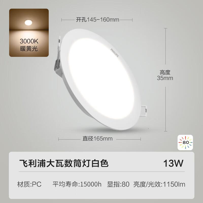 飞利浦大光面13W[开孔145-160mm] 中性光4000k高清大图