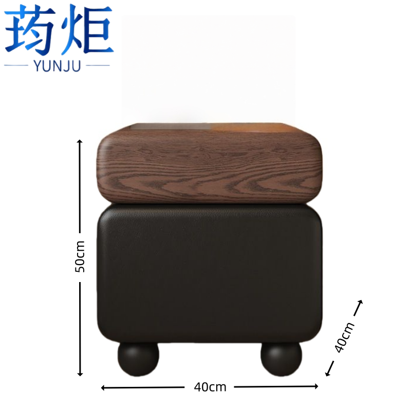 荺炬床头柜胡桃+米白40cm台高清大图