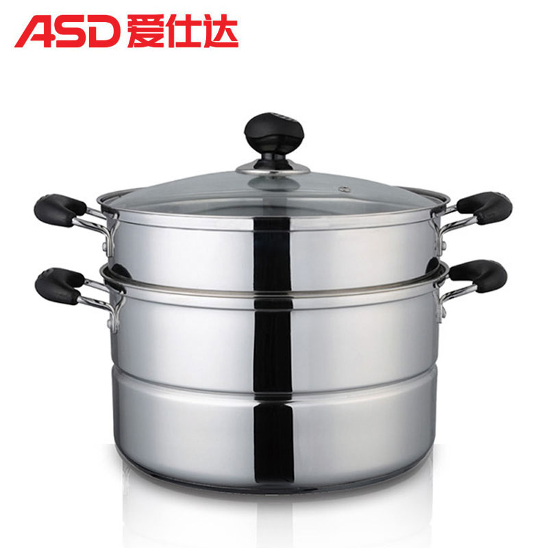 爱仕达(ASD) 蒸锅 WK1526 26CM三层不锈钢复底蒸锅 笼屉汤锅炖锅多用蒸笼 可视锅盖 燃电通用高清大图