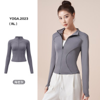 蜜桃线感运动外套显瘦休闲修身瑜伽外套反光夜跑骑行服 M 海岩灰