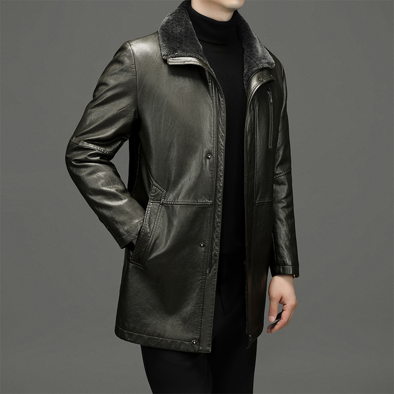 免费试穿 海宁真皮加绒加厚皮衣男真皮山羊皮翻领皮毛一体春秋装中老年爸爸外套皮夹克2024冬装新款轻奢皮草真皮大码外套男装高清大图
