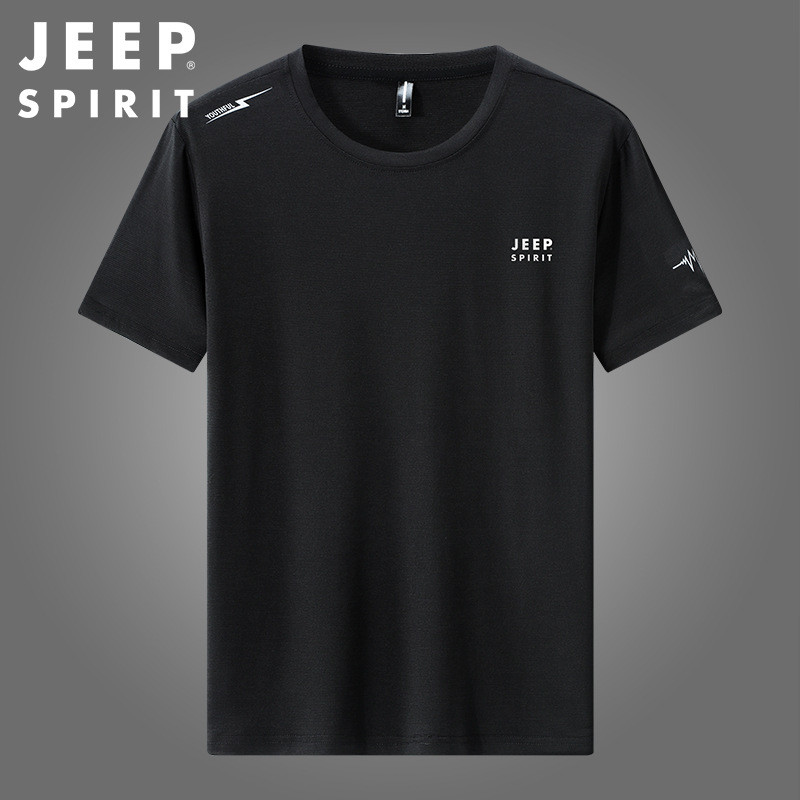 JEEP SPIRIT夏季短袖圆领T恤男户外休闲速干运动大码汗衫