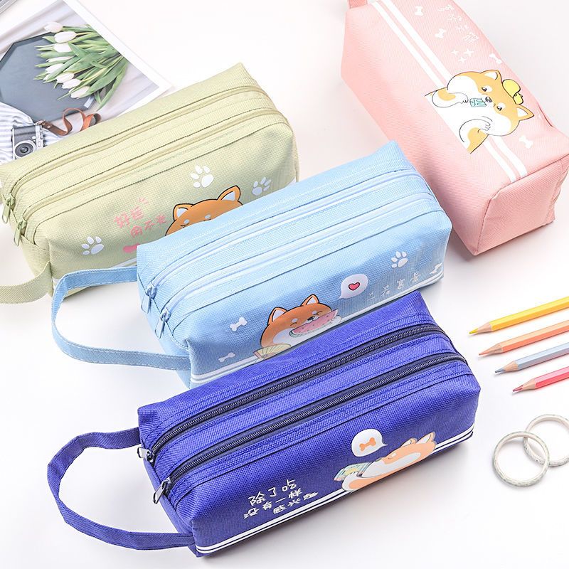 柴犬双层笔袋女生大容量铅笔盒女ins日系文具盒女韩版可爱袋男童