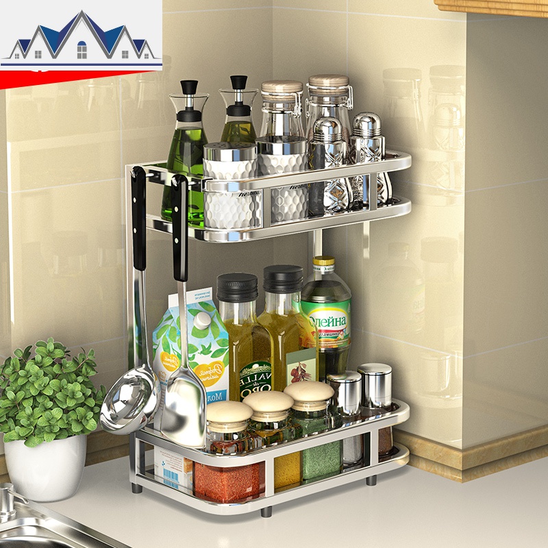 304不锈钢调味料厨房置物架调料架油盐酱醋调味品收纳架2层用品_2_879高清大图