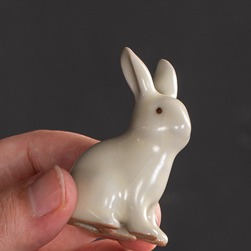 豪峰白汝窑巧兔茶宠汝窑茶宠茶艺功夫茶具配件CC00289