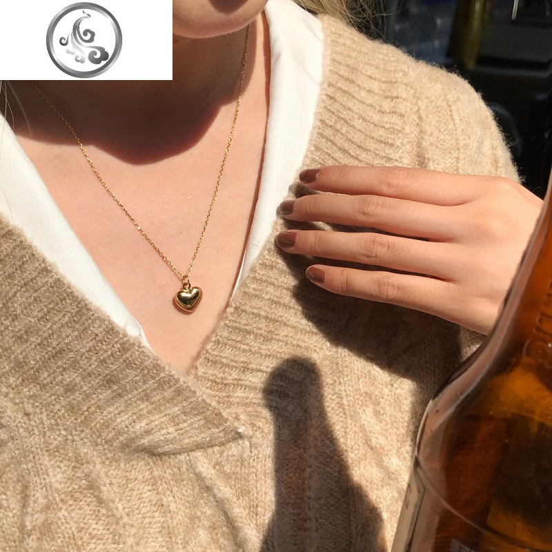 馨帮帮 2019韩系气质网红冷淡风爱心小圆点金色银饰锁骨链项链女 银色