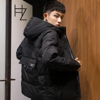 HUNNZ2018新款青年短款连帽羽绒服男士时尚休闲加厚保暖外套