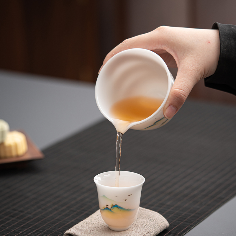 佳德美冰种玉瓷千里江山公道杯分茶器茶具配件