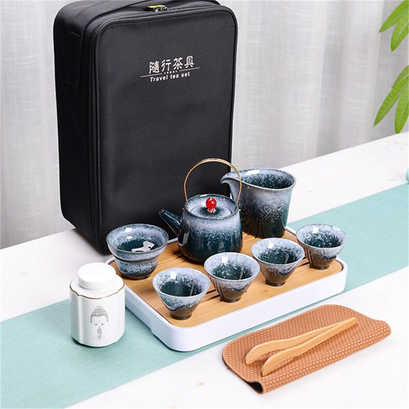 冰点渐变旅行茶具(8头茶具+茶叶罐+密胺盘+茶夹+茶巾)(单位:套)