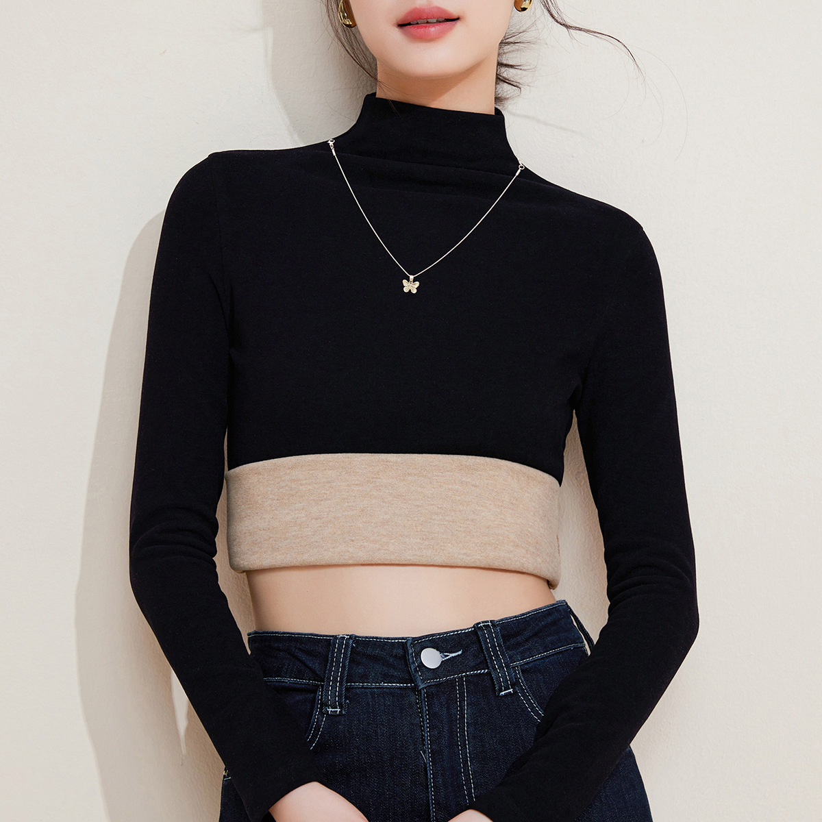 含羊毛蚕丝加绒半高领项链打底衫女加厚保暖内搭半高领上衣女冬季高清大图