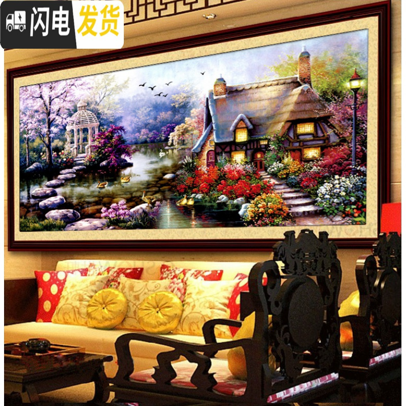 三维工匠蒙娜丽莎十字绣2019新款线绣满客厅卧室山水画风景2018小件小幅 [丝线-3股绣]170*90厘米[只做精品]