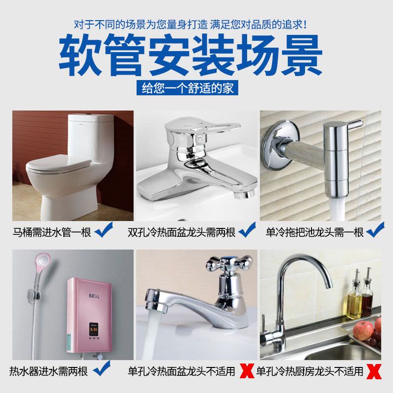 潜水艇软管厨房龙头进水面盆冷热水龙头软管马桶进水管不锈钢编织软管防爆给水管图片