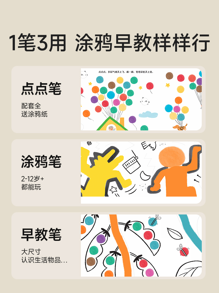 [12色点点涂鸦套装]赠20张创意引导 小学通用 [正版]时光学便携水彩涂色本儿童便签画画本绘本填色涂鸦水画幼儿自带颜料高清大图