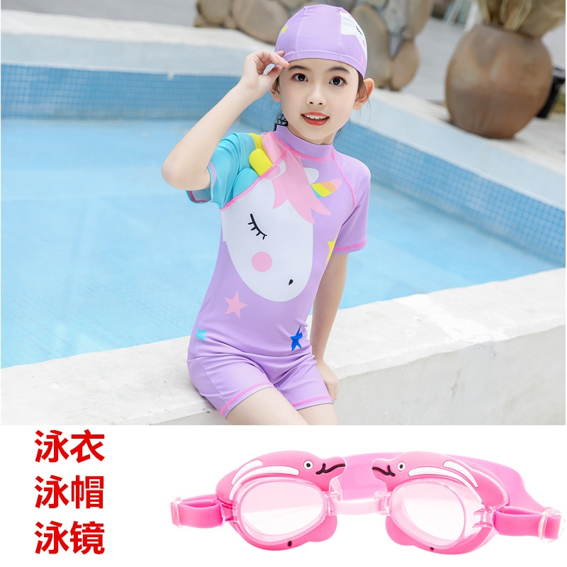 儿童连体泳衣女童中大童卡通泳装公主闪电客小女孩宝宝可爱游泳套装