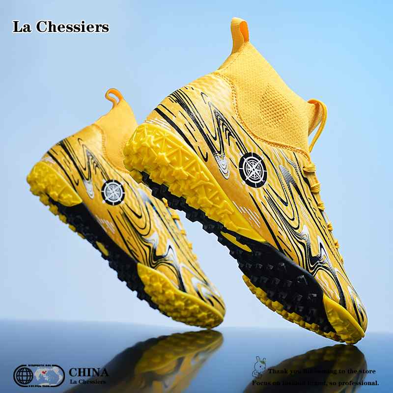 La Chessiers户外足球鞋男款长钉男女儿童男童青少年运动球鞋体育生比赛专业训练鞋 金色【碎钉】 46码