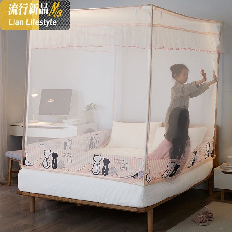 新款宝宝防摔蚊帐儿童家用拉链方帐三开1.8m床床笠坐床式蒙古包 三维工匠图片