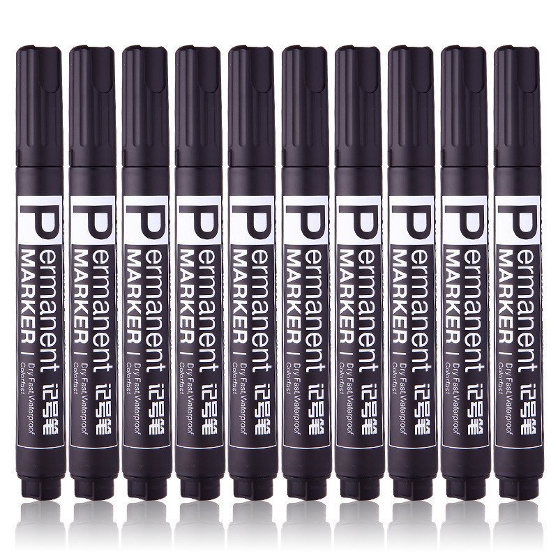 得力6881记号笔单头油性笔物流大头笔好用又耐用10支装黑色