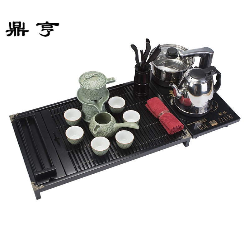 鼎亨自动茶具家用现代陶瓷套装懒人功夫茶台烧水壶简约实木茶盘