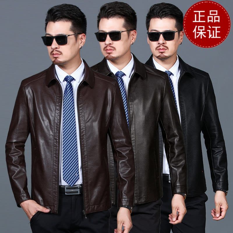 免费试穿 海宁真皮衣男春秋装加绒外套翻领百搭休闲皮夹克4050岁爸爸60衣服大码2024新款外套潮海宁软皮夹克大码男装图片