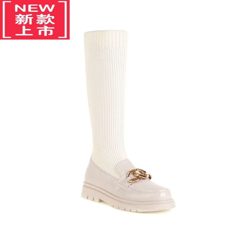 可莉允女童靴子袜子鞋2022秋冬新款加绒长筒靴中大童公主马丁靴儿童长靴