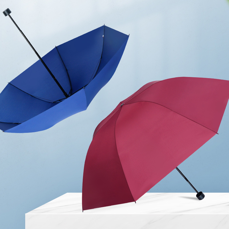 红叶三折七骨黑胶伞 防风折叠晴雨伞男女黑胶防晒太阳伞遮阳伞 七骨加固雨伞 颜色随机-DF2624!高清大图