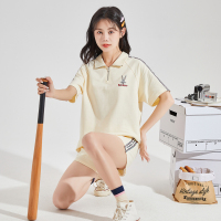 唐狮兔八哥联名款短袖polo运动套装女新款套装小个子穿搭一整套tz_03022 M 米白