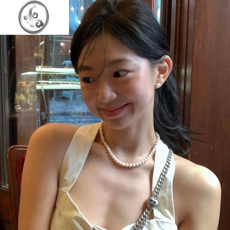 jimi倪妮同款珍珠项链女锁骨链2023新款网红夏天轻奢小众银银颈链