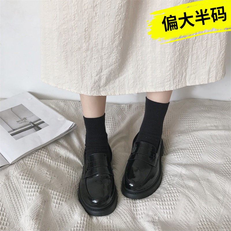 述雅黑色软妹小皮鞋女英伦风平底2021春秋新款复古日系制服单鞋