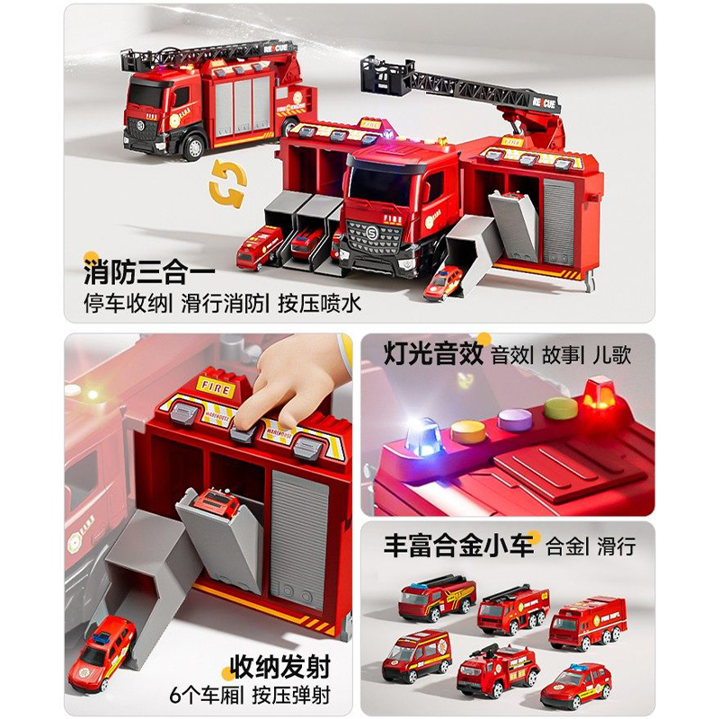 儿童玩具车模型新款消防收纳车多功能消防救援消防车生日礼物2027高清大图