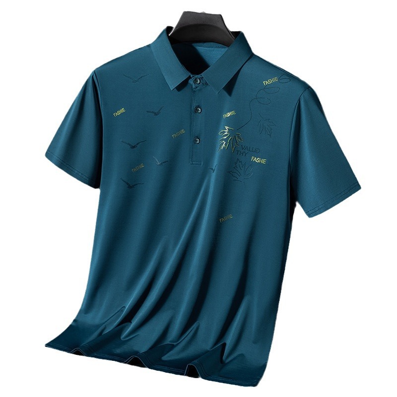 中年男士polo衫冰丝短袖翻领t恤袖广告文化衫衣服刺绣印字logo潮高清大图