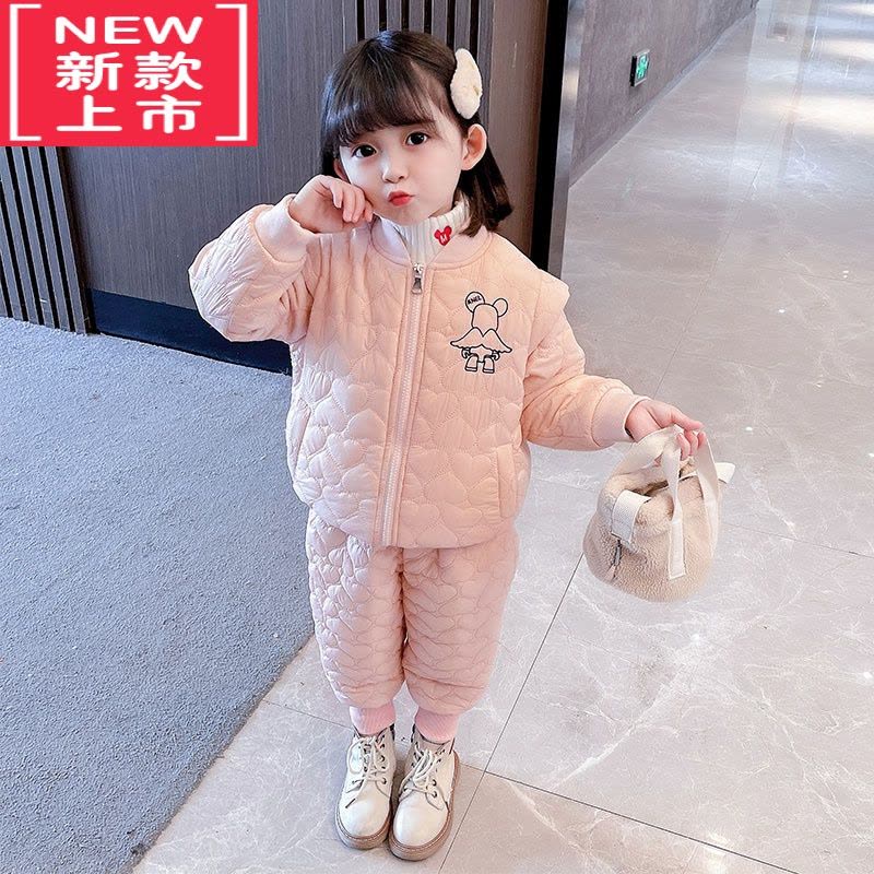 可莉允宝宝棉衣套装女加厚2022新款冬季洋气儿童棉服棉裤两件套女童冬装图片