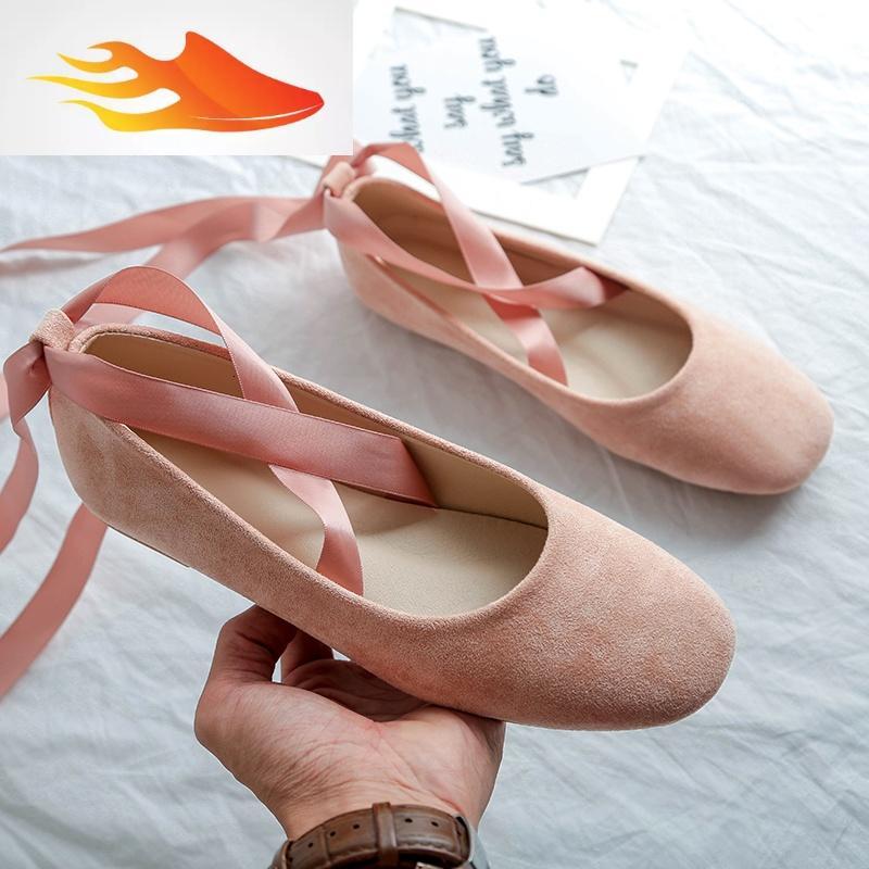 芭蕾舞韩版交叉绑带女鞋可爱仙女单鞋跳舞鞋大码鞋浅口丝带平底鞋