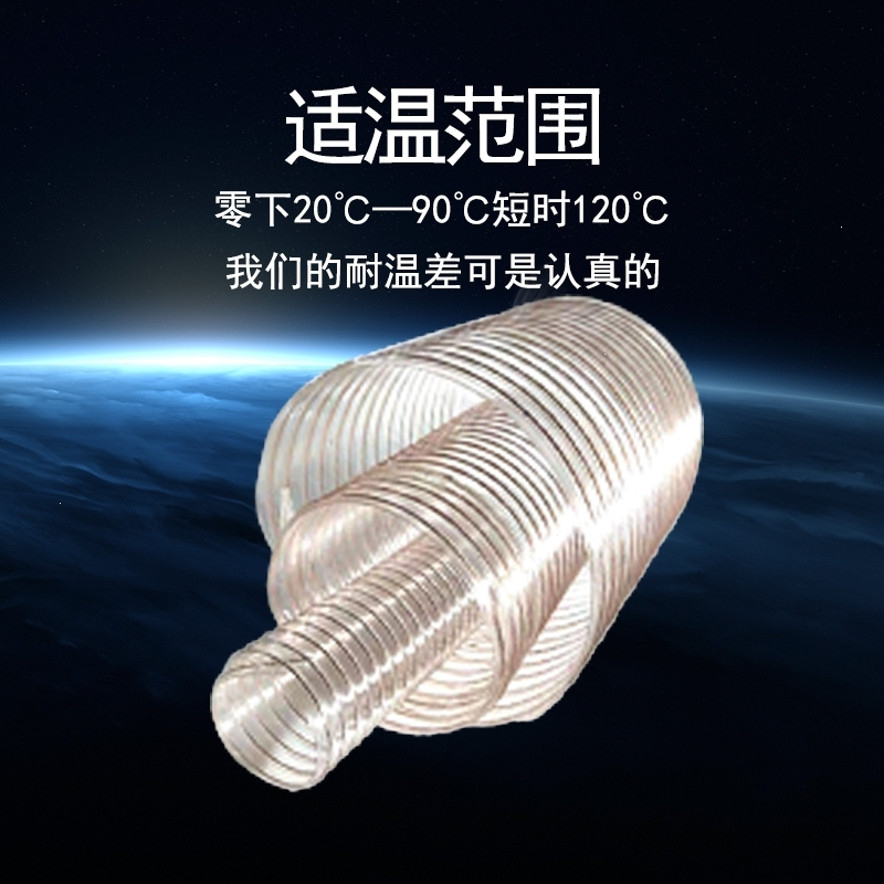 pu钢丝吸尘管道_镀铜塑料透明螺旋波纹伸缩塑胶木工吸尘阿斯卡利弹簧软管 TPU风管400x0.9_每米
