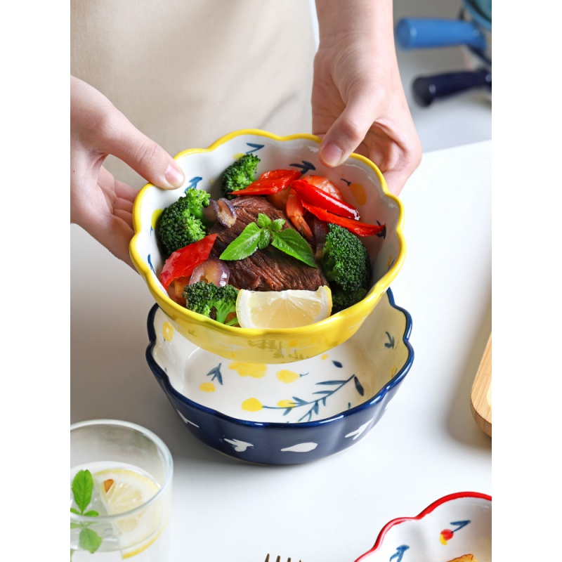 家柏饰(CORATED)日式创意花边复古小饭碗家用甜品碗少女心个性一人食餐具 绿色高清大图