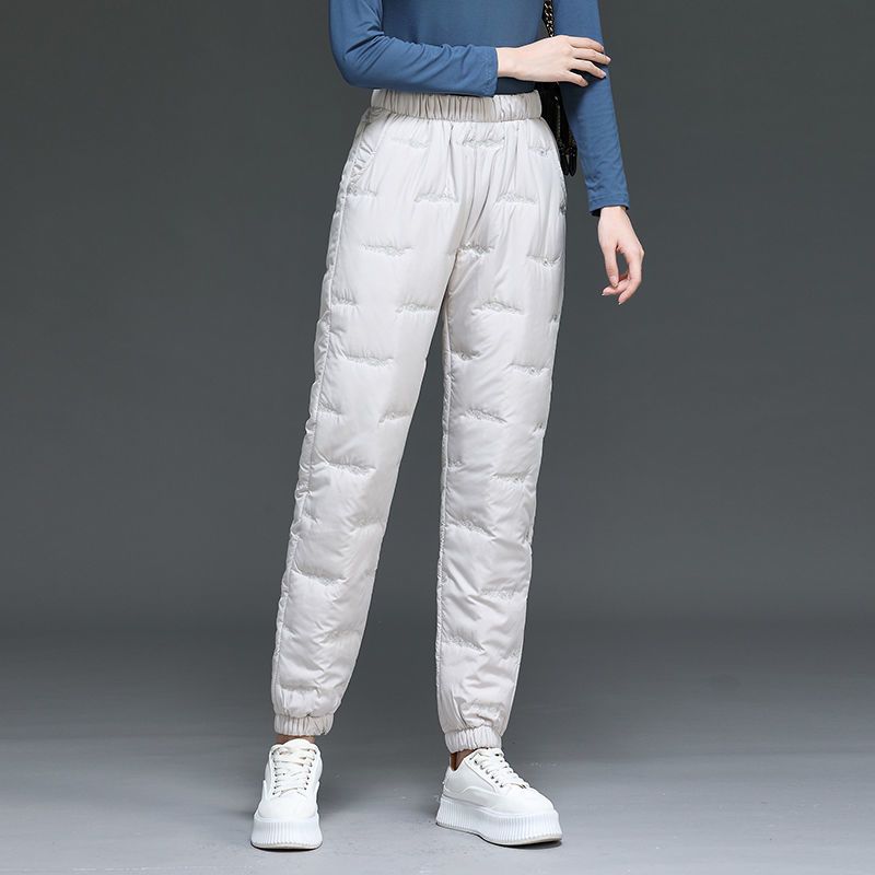 刺绣羽绒棉裤女外穿冬季轻薄保暖束脚棉裤宽松显瘦大码加厚棉裤女