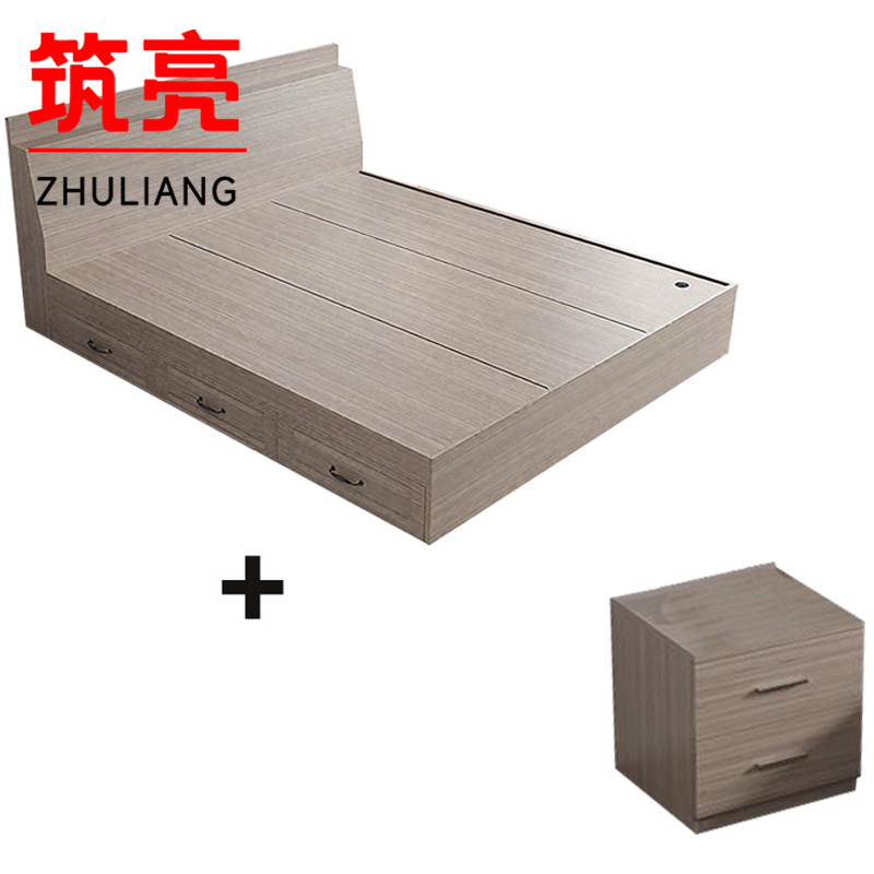 筑亮 板式床 120*200*88cm浅橡木色带抽款+床头柜 套高清大图