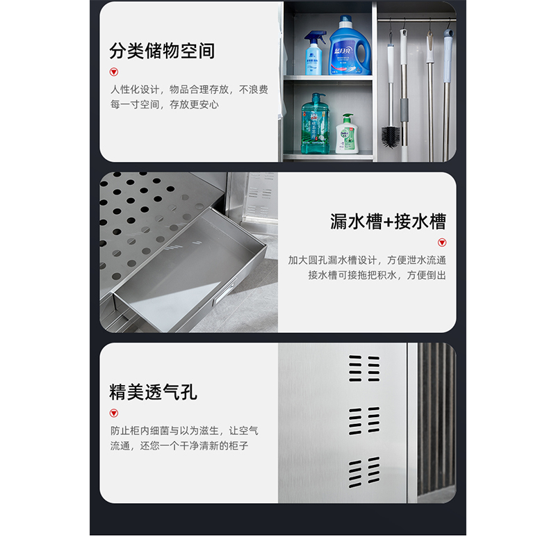 翼澜 不锈钢清洁柜 双门 台高清大图