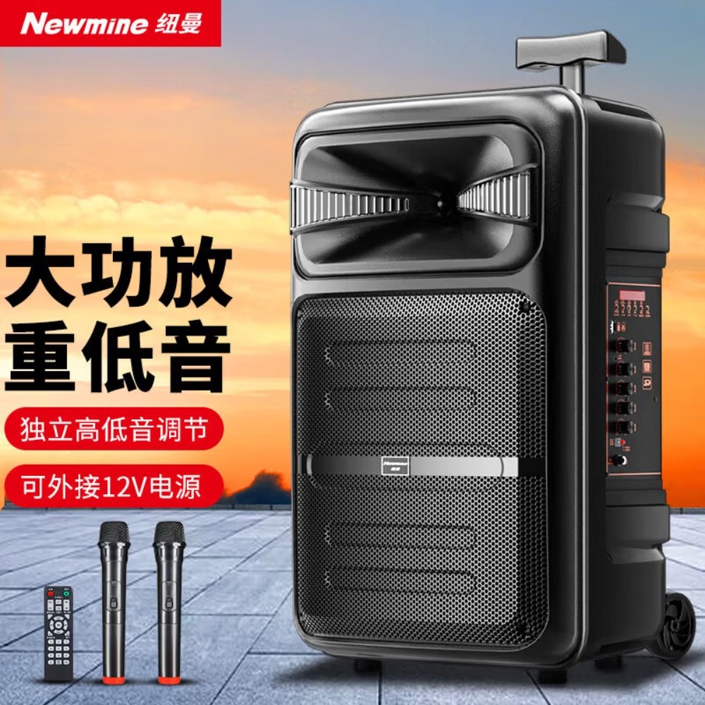 纽曼A12户外广场舞音响12吋大功率扩音器移动便携式家用拉杆蓝牙音箱地摊摆摊喇叭双麦版
