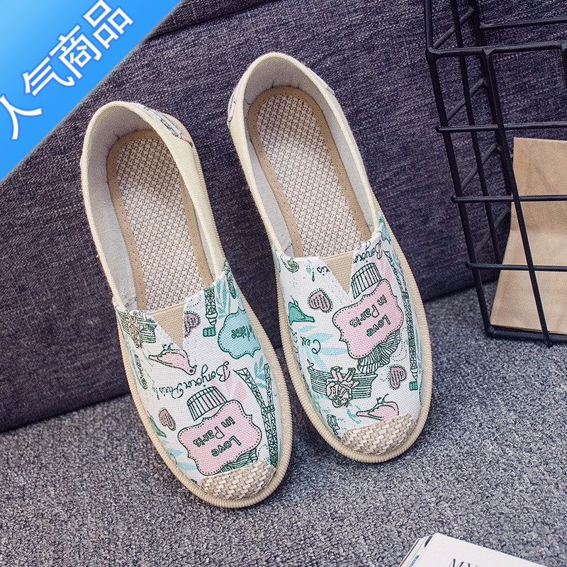 SUNTEK春夏韩版老北京布鞋女春秋软底一脚蹬懒人鞋透气平底单鞋帆布鞋女高清大图