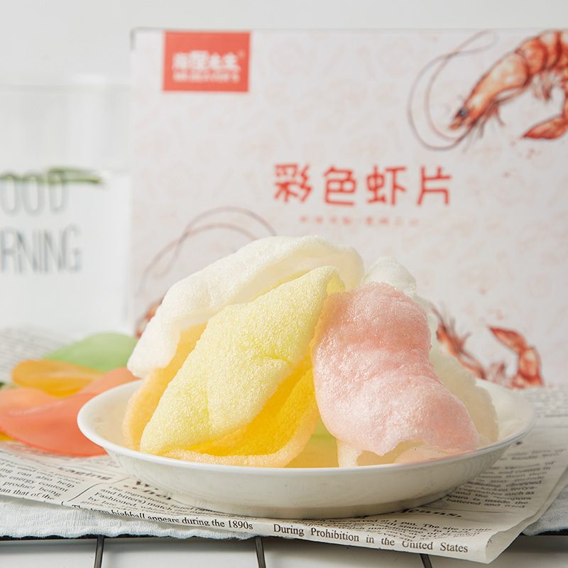 海狸先生网红虾片膨化休闲小零食150g*1盒彩色鲜虾片自己炸(休闲零食)
