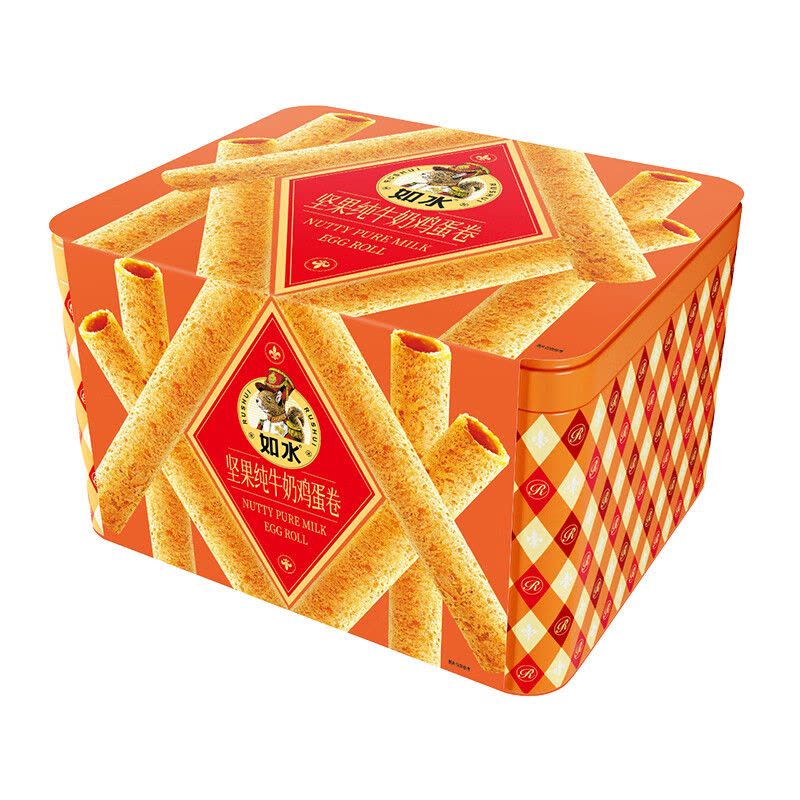 如水 坚果纯牛奶鸡蛋卷468g 饼干 曲奇特产糕点 老年人休闲零食 铁盒装图片